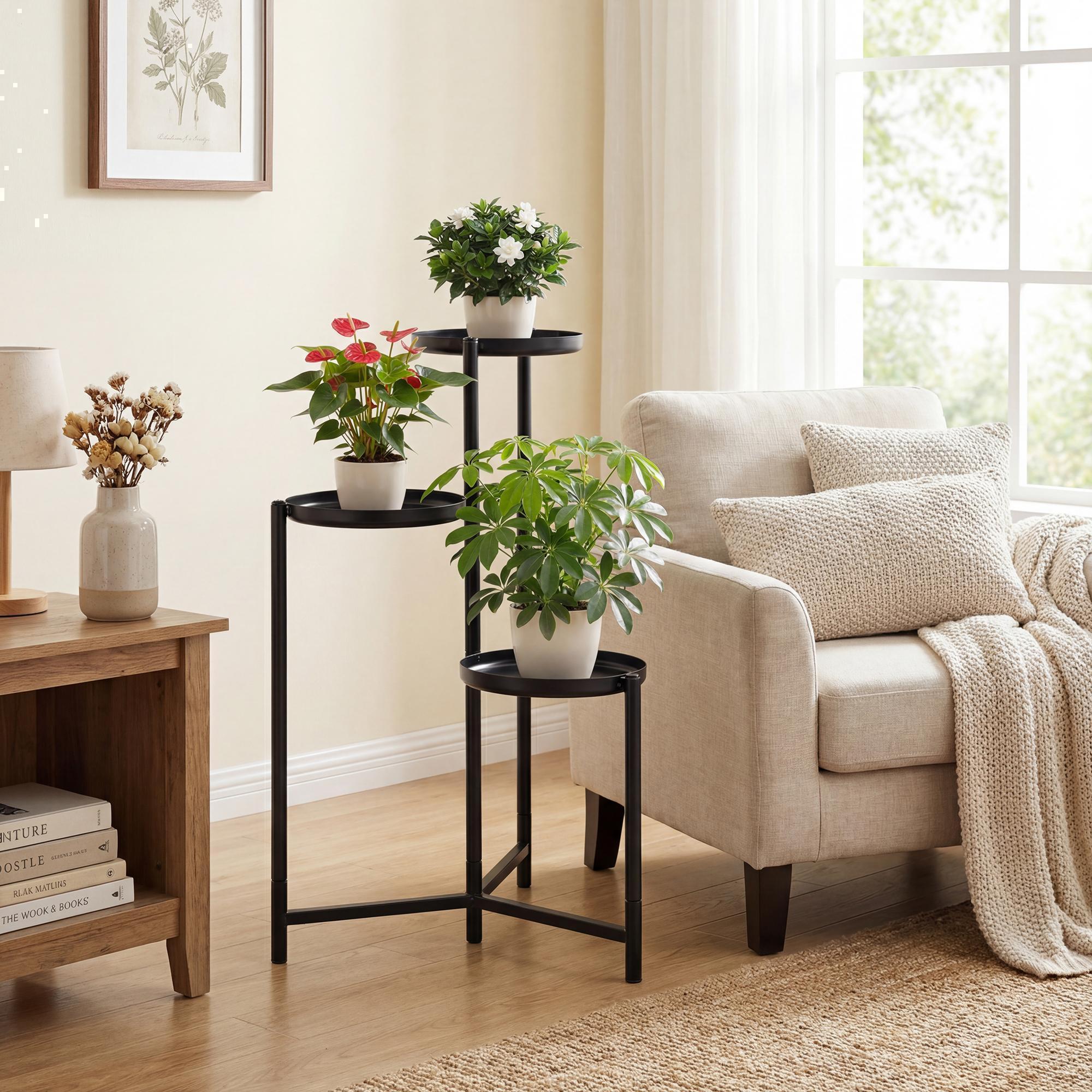 ELLEGNT 3?Tier Metal Corner Plant Stand-Tall Heavy Duty Flower Pot Shelf for Living Room,Balcony,Patio,Garden,Office, Black