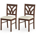 ELLEGNT Set of 2 Wooden Dining Chairs with Hollowed Backrest-Rubber Wood Frame Kitchen Chairs Brown and Beige