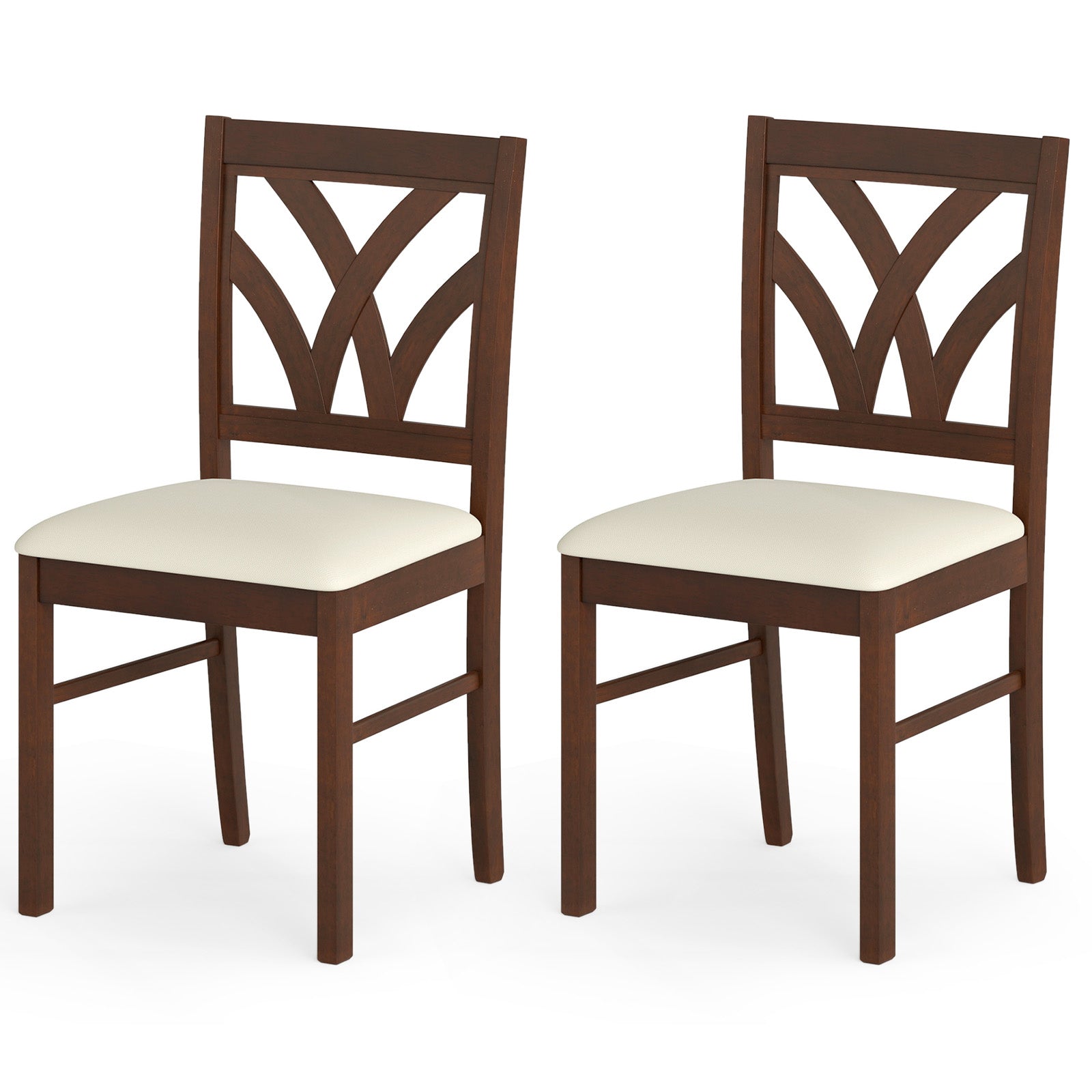 ELLEGNT Set of 2 Wooden Dining Chairs with Hollowed Backrest-Rubber Wood Frame Kitchen Chairs Brown and Beige