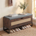 ELLEGNT 39.5 in Rattan Flip-Top Storage Chest with Padded Seat- Safety Hinges for Bedroom, Living Room, or Entryway, Rustic Brown + Black