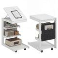 ELLEGNT 2 PCS Rolling C-Table with Storage Pocket, Height-Adjustable Top, Edge Stopper, White