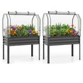 ELLEGNT 2 PCS Galvanized Planter Box with Greenhouse Cover-Raised Garden Bed with Legs and Roll-up Door for Vegetable, Black