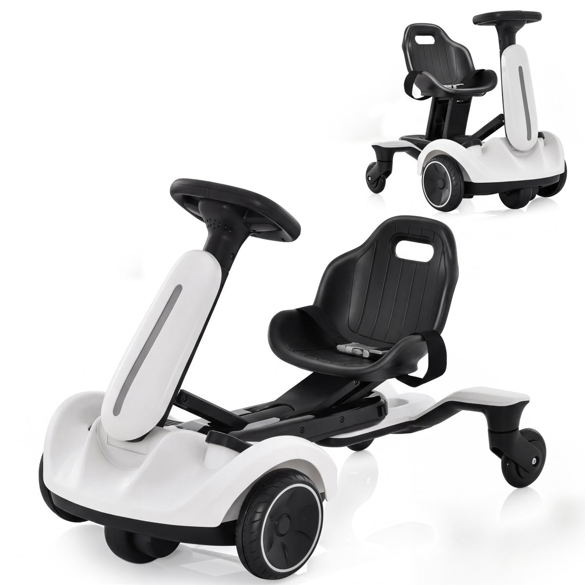 ELLEGNT 6V Kids Ride On Drift Car with 360¡ã Spin, 2 Seat Heights, Portable Handle, Ages 3-8, White