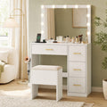 ELLEGNT White Makeup Vanity Desk with Lighted Mirror, Power Outlets, 4 Drawers, Storage Stool
