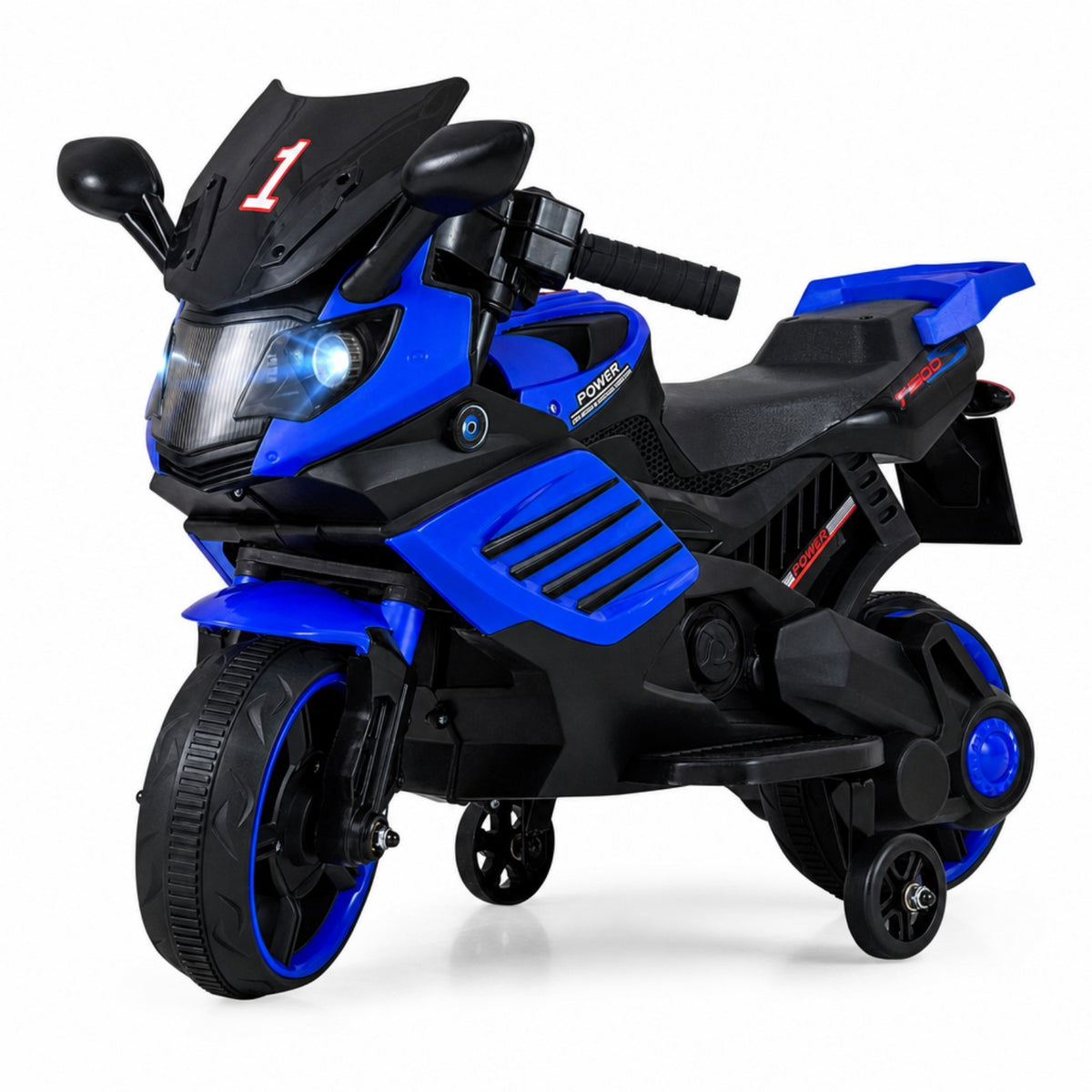 ELLEGNT 6V Kids Ride On Motorcycle with Removable Training Wheels, LED Lights, Music, Ages 3+, Navy