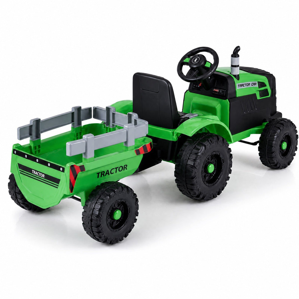 ELLEGNT 24V Kids Ride On Tractor with Detachable Trailer, Remote Control, LED Lights, Ages 3-8, Green