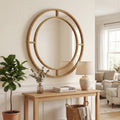 ELLEGNT 28'' Gold Round Wall Mirror with Beaded Frame-Ornate Decorative Mirror for Living Room, Entryway, or Fireplace Mantel
