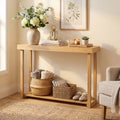 ELLEGNT 46 in Solid Wood Farmhouse Console Table-Narrow 2-Tier Teak Sofa Table, Natural