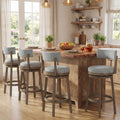 ELLEGNT 4 PCS, 31.5 in Upholstered Swivel Bar Stool with Back-Wooden Counter Height Kitchen Chair, Gray