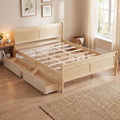 ELLEGNT Wooden Storage Bed-Queen Size Platform Bed Frame with Headboard, Footboard and Drawers Natural