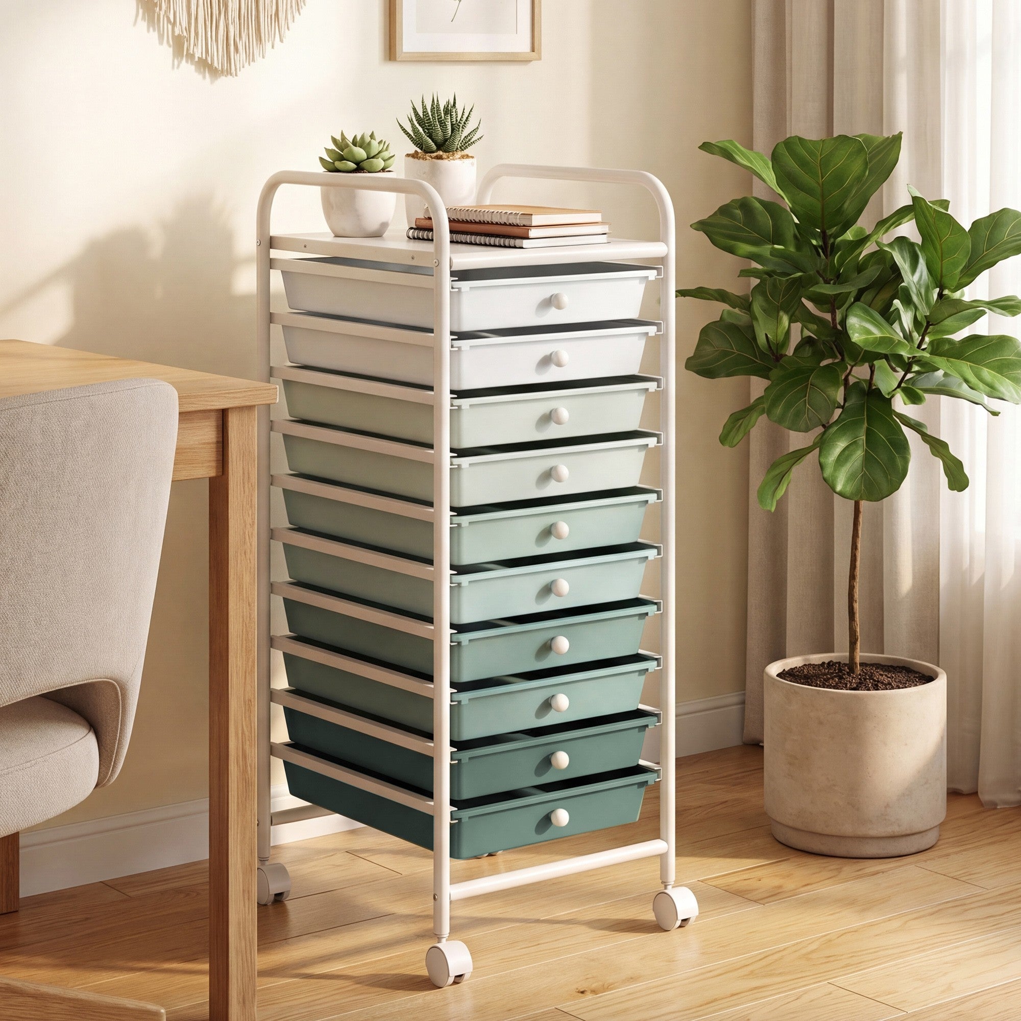 ELLEGNT Art and Craft Storage Cart with Removable Drawers-Mobile Multipurpose Organizer, Gradient Green