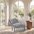 ELLEGNT Macrame Hanging Swing Chair-Includes 2 Removable Cushions, Strong Polyester?Cotton Rope Construction, Gray