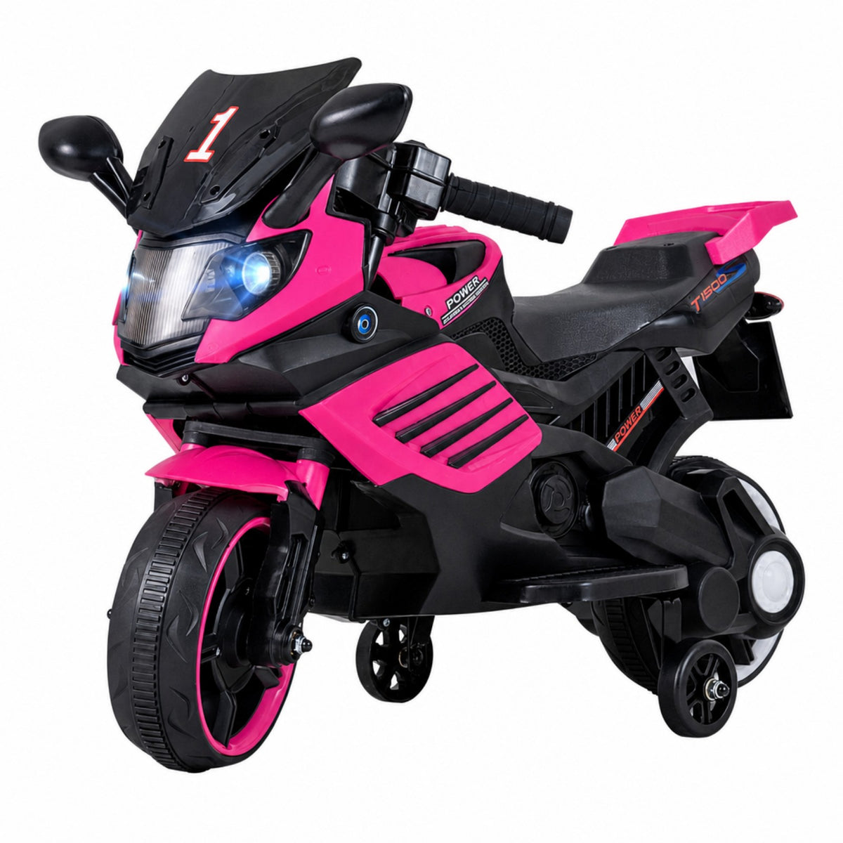ELLEGNT 6V Kids Ride On Motorcycle with Removable Training Wheels, LED Lights, Music, Ages 3+, Pink