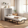 ELLEGNT Folding Murphy Bed Cabinet with Mattress and Lockable Wheels-Wall-Mounted Storage Bed for Small Spaces
