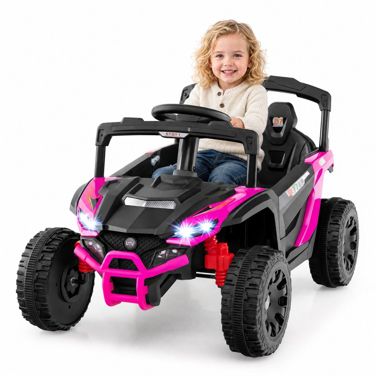 ELLEGNT 12V Kids Ride On UTV with Remote Control, 3 Speeds, LED Lights, Rose