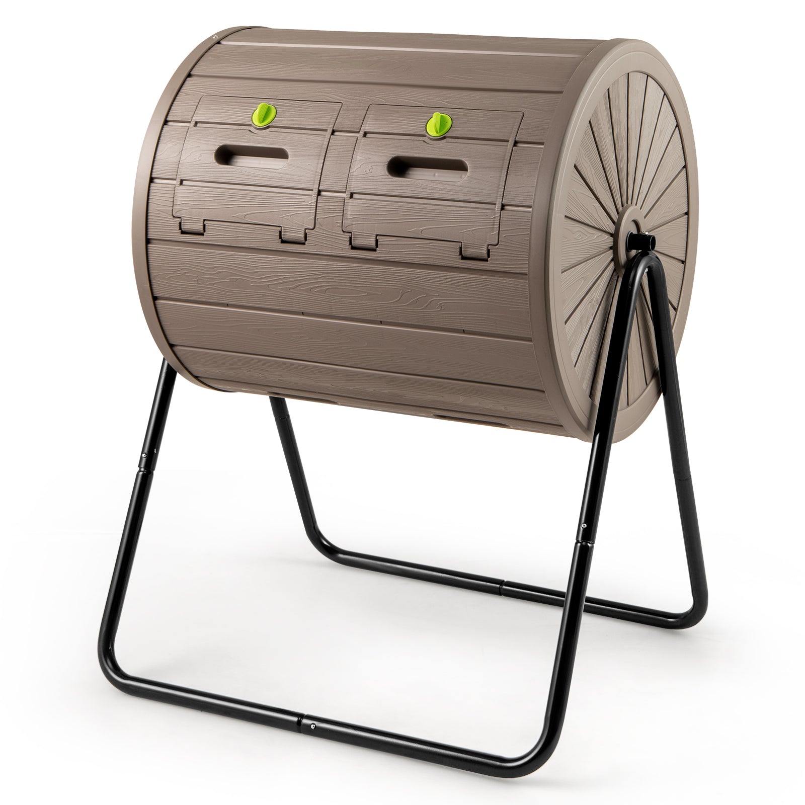 ELLEGNT 37.5 Gallon Dual Chamber Tumbling Composter, 2 Lockable Doors Easy-Access Compost Bin, Rotating Garden Composter with Sturdy Stand