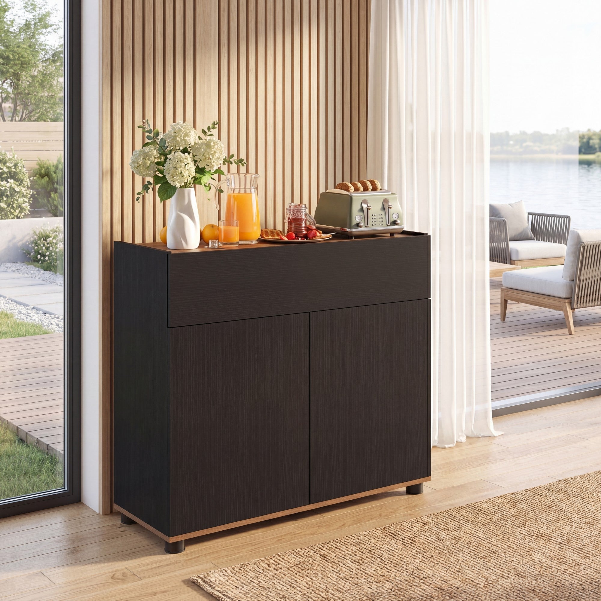 ELLEGNT Buffet Cabinet with Push?to?Open Doors-Sideboard Storage and Drawer for Kitchen, Black