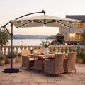 ELLEGNT 8 x 8 FT  Solar LED Cantilever Umbrella-Square Offset Hanging Patio Umbrella for Outdoor, Brown