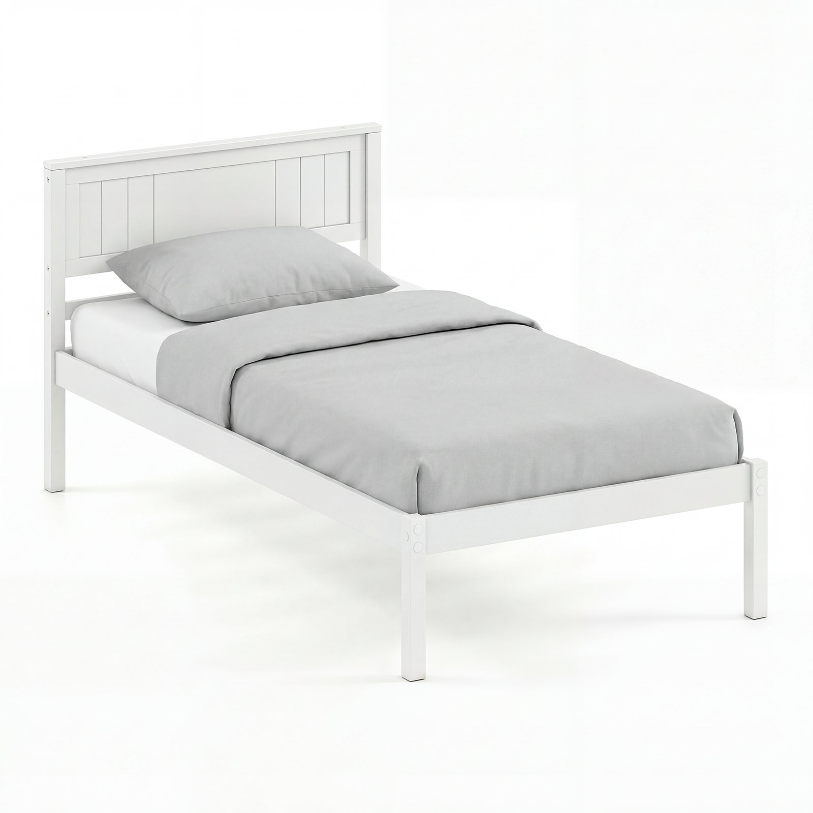 ELLEGNT Twin Size Wooden Bed Frame with Headboard-White Platform Mattress Foundation