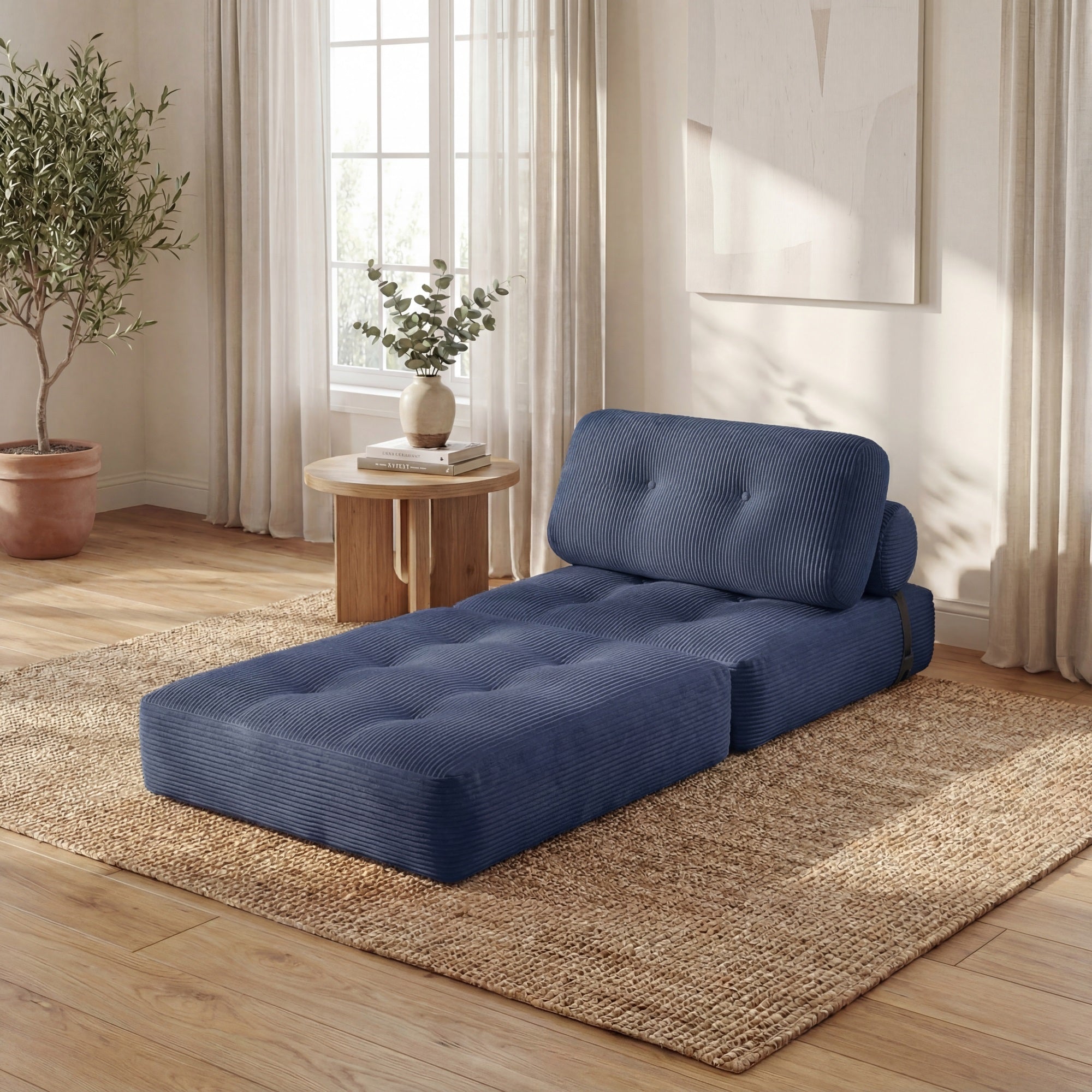 ELLEGNT Convertible Sleeper Chair-Folding Sofa Bed, Corduroy Cover, Pillow Back Support for Living Room or Guest Room , Navy Blue
