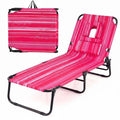 ELLEGNT 1 PCS Beach Lounger with 4?Position Reclining Backrest, Removable Pillows and Face Hole-Folding Design, Pink Stripe