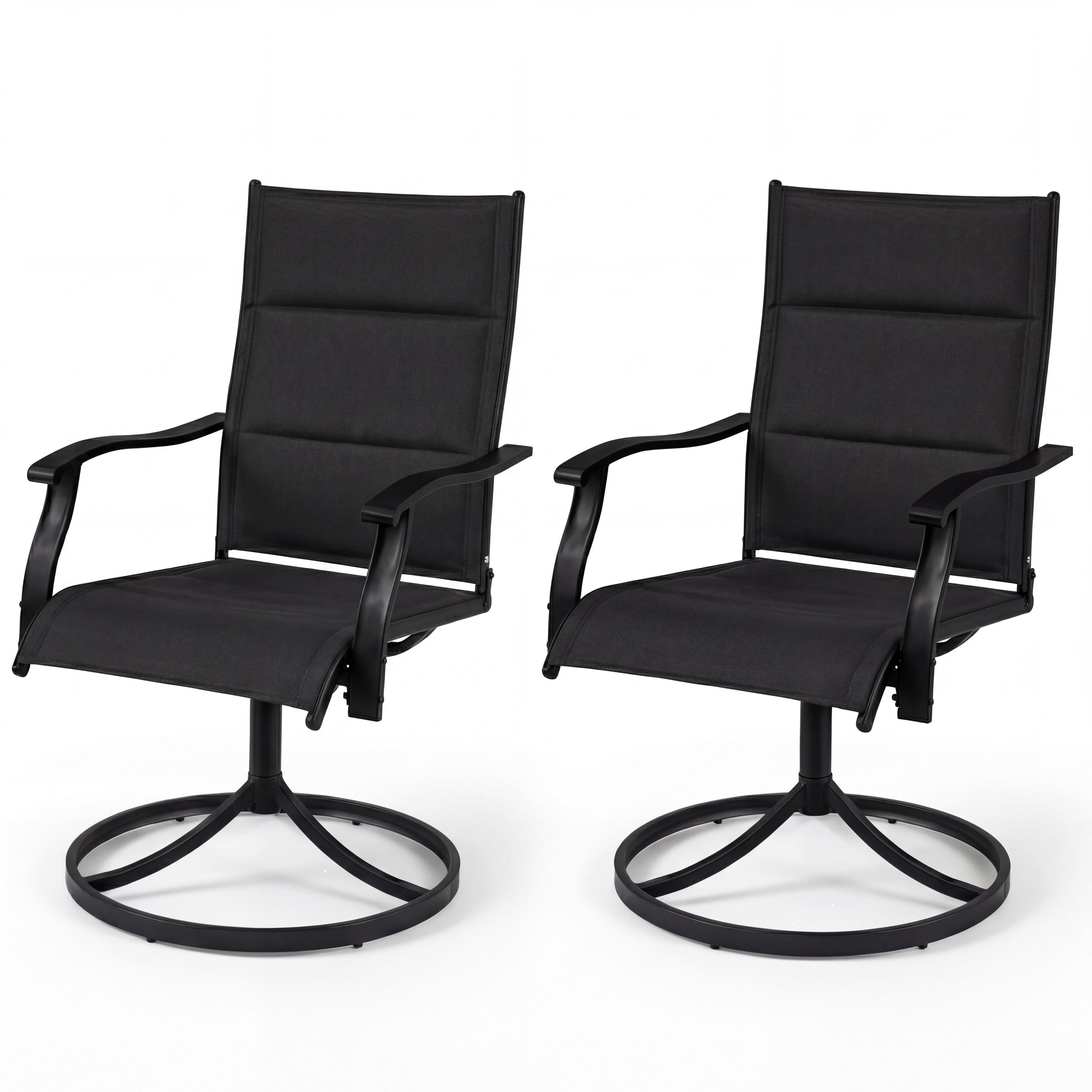 ELLEGNT 2 PCS Ergonomic High Back Patio Swivel Chairs -Padded Outdoor Dining Chairs for Comfortable Seating Black
