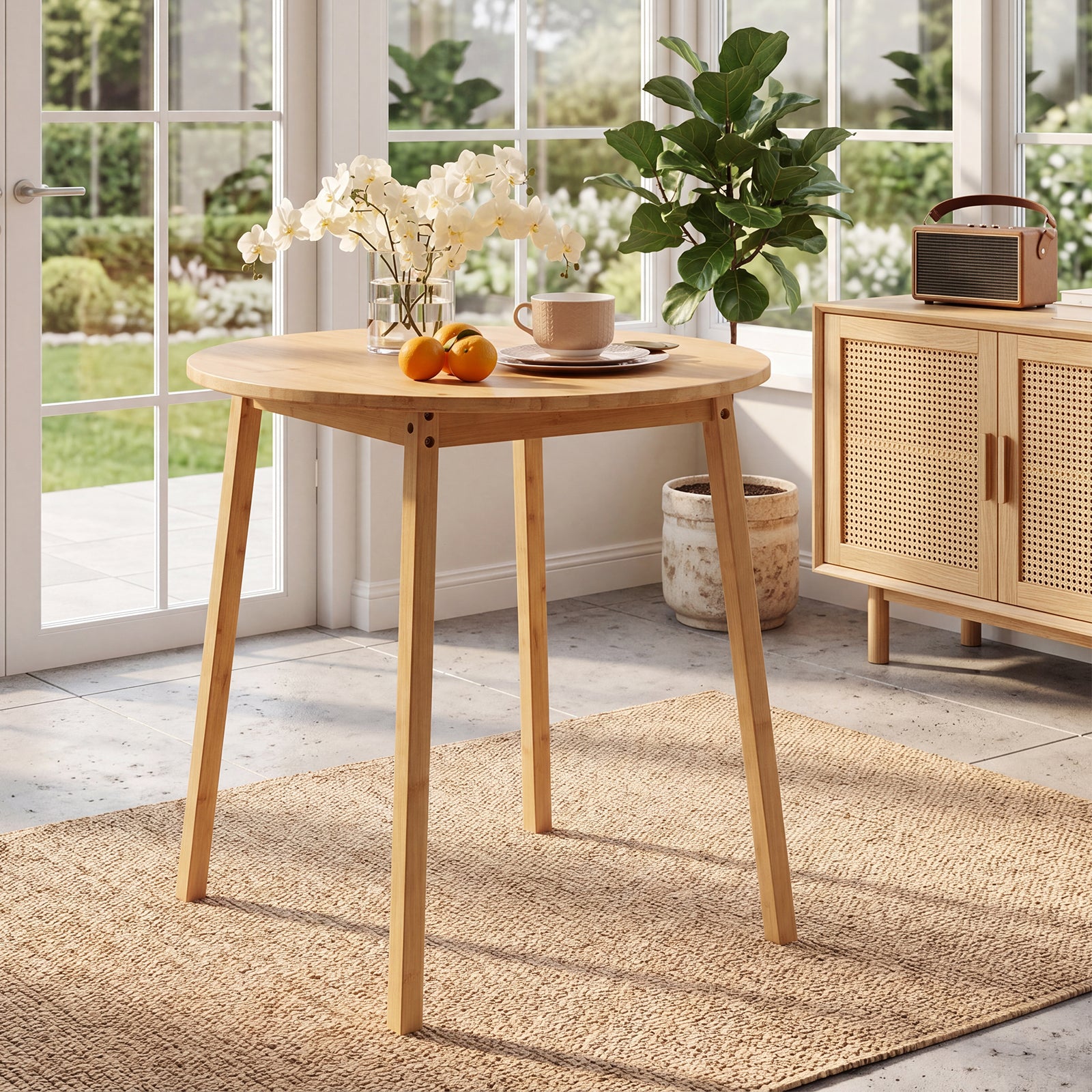 ELLEGNT Small Space Dining Table-27.5 in Round Bamboo, Seats 2?4, Perfect for Cozy Rooms