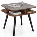 ELLEGNT 1 PCS Faux Marble End Table-with Storage Shelves and Rubber Wood Legs for Living Room, Gray + Walnut + Black