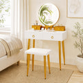ELLEGNT Makeup Vanity Table with Lighted Mirror, 3-Color LED, Stool, 4 Drawers, White