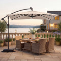 ELLEGNT 8 x 8 FT  Solar LED Cantilever Umbrella-Square Offset Hanging Patio Umbrella for Outdoor, Beige