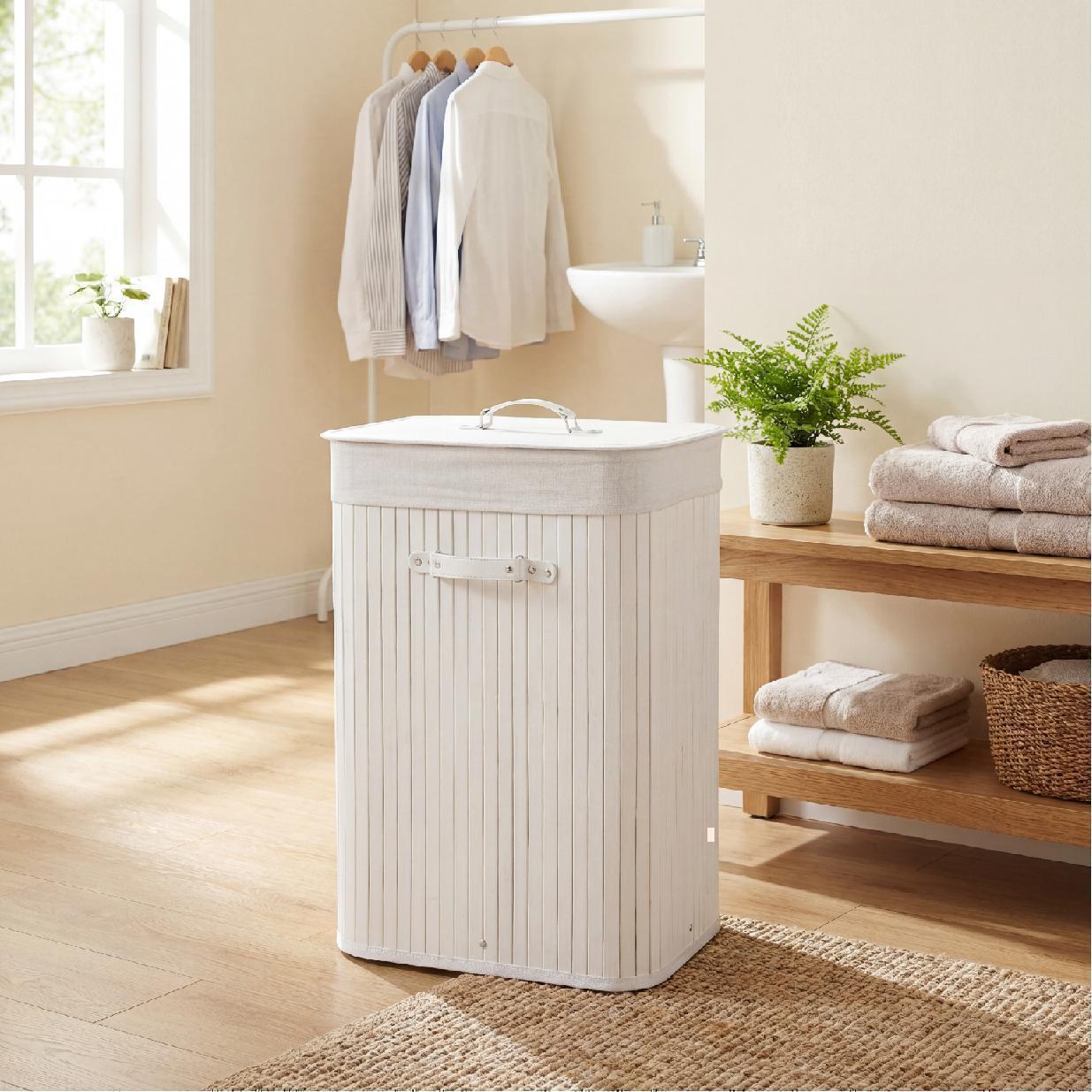 ELLEGNT Rectangle Bamboo Hamper with Lid-Laundry Basket, Cloth Storage Bin, Washing Bag