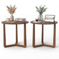 ELLEGNT 2 PCS Rubber Wood Round Side Table-Triangular Support End Table for Bedroom, Living Room, or Small Space Walnut