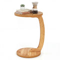 ELLEGNT 1 PCS 24 in Round C-Shaped Side Table with Thickened Top-Solid Teak Wood End Table