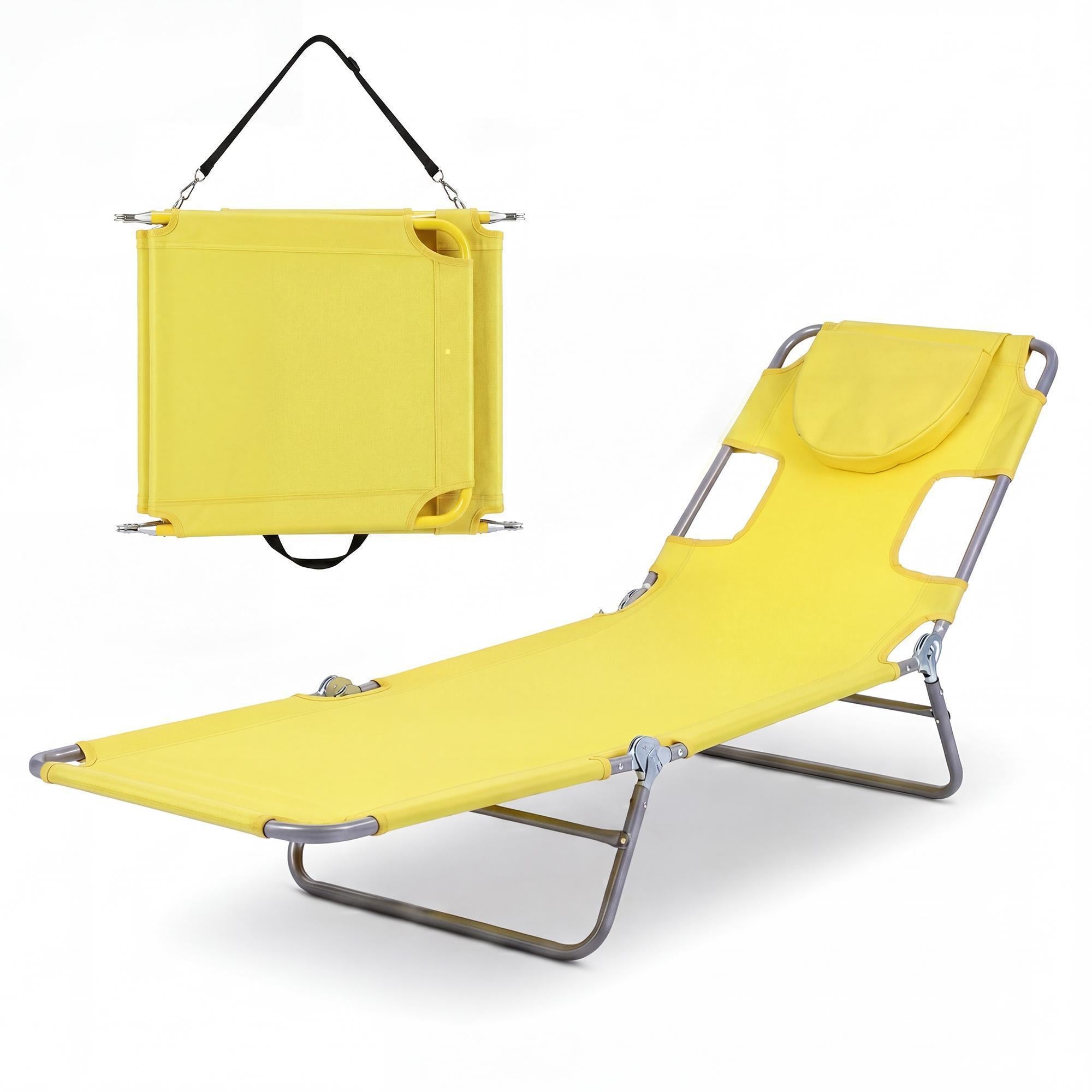 ELLEGNT 1 PCS 5?Position Adjustable Backrest Folding Lounge Chair-Patio Tanning Chair for Beach or Garden, Yellow