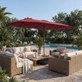 ELLEGNT 13FT Double-Sided Patio Umbrella- with Crank Handle, Safety Lock and Base Red