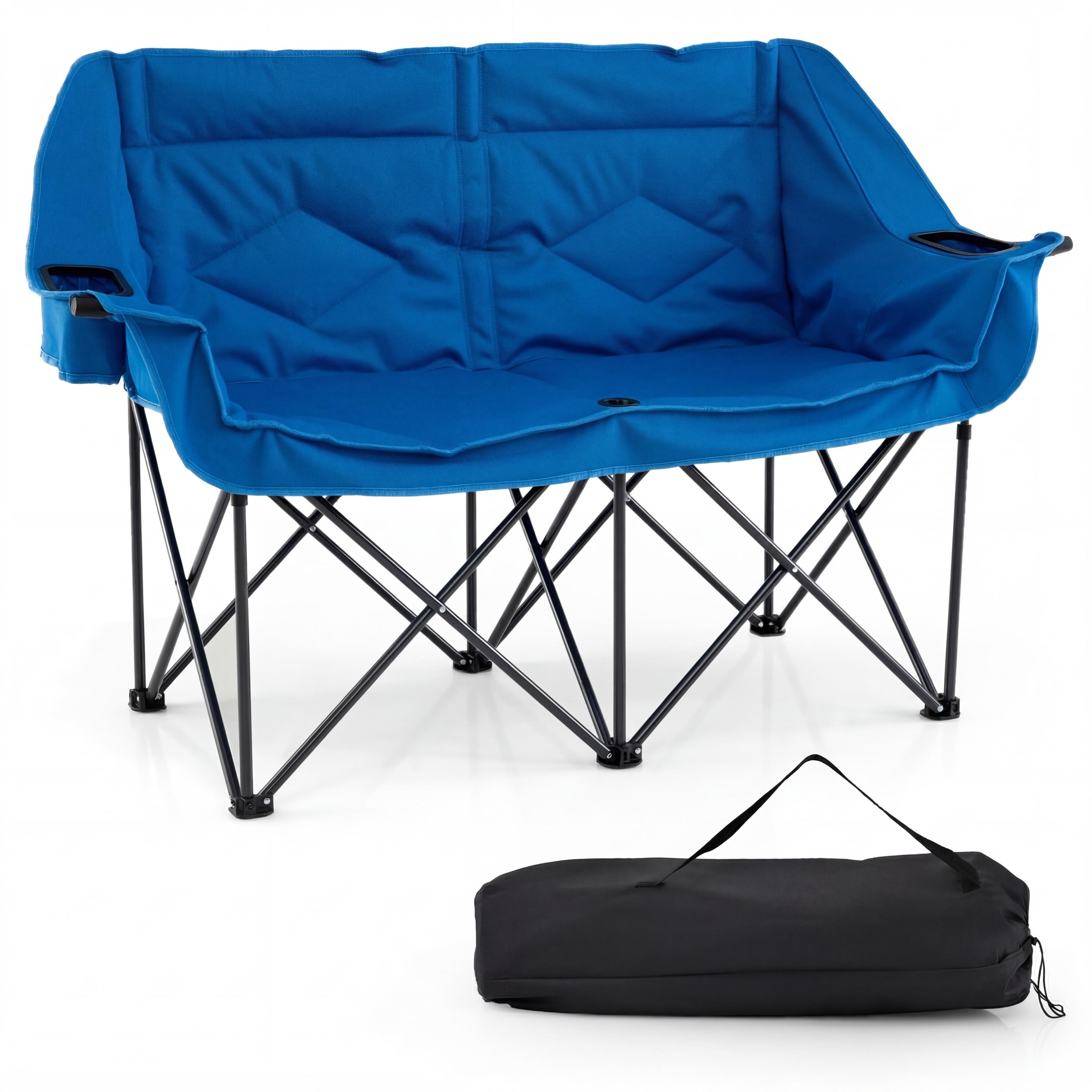 ELLEGNT Camping Chair for Two-Includes Cup Holders, Glass Racks, Mesh Pockets and Carry Bag, Blue