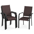 ELLEGNT 4 PCS Stackable Patio Armchairs-Outdoor Dining Chairs with Metal Backrest, Coffee