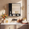 ELLEGNT Wall Mounted Bathroom Cabinet-Mirror Door, 3 Open Shelves and 1 Adjustable Shelf for Storage Black