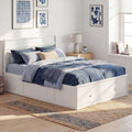 ELLEGNT Bed Frame Full Size, Wooden Slat Support, Headboard and Storage Drawers,  White