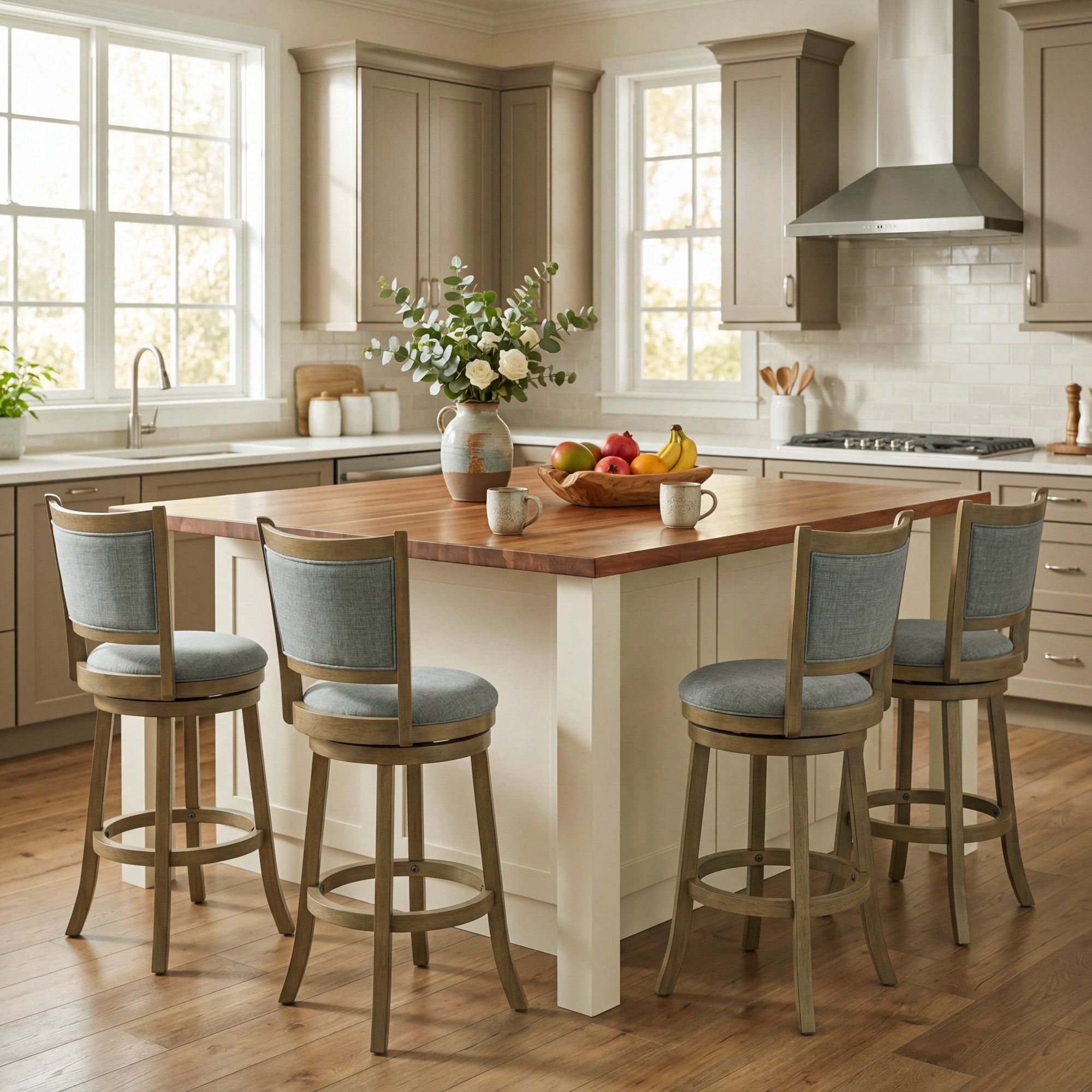 ELLEGNT 4 PCS Swivel Bar Stools-30 in Height, Backrests, Wood Frame, Upholstered Seat