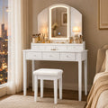 ELLEGNT Black Modern Makeup Vanity with Lights, Tri-Fold Mirror, Stool, 6 Drawers, 13 Compartments