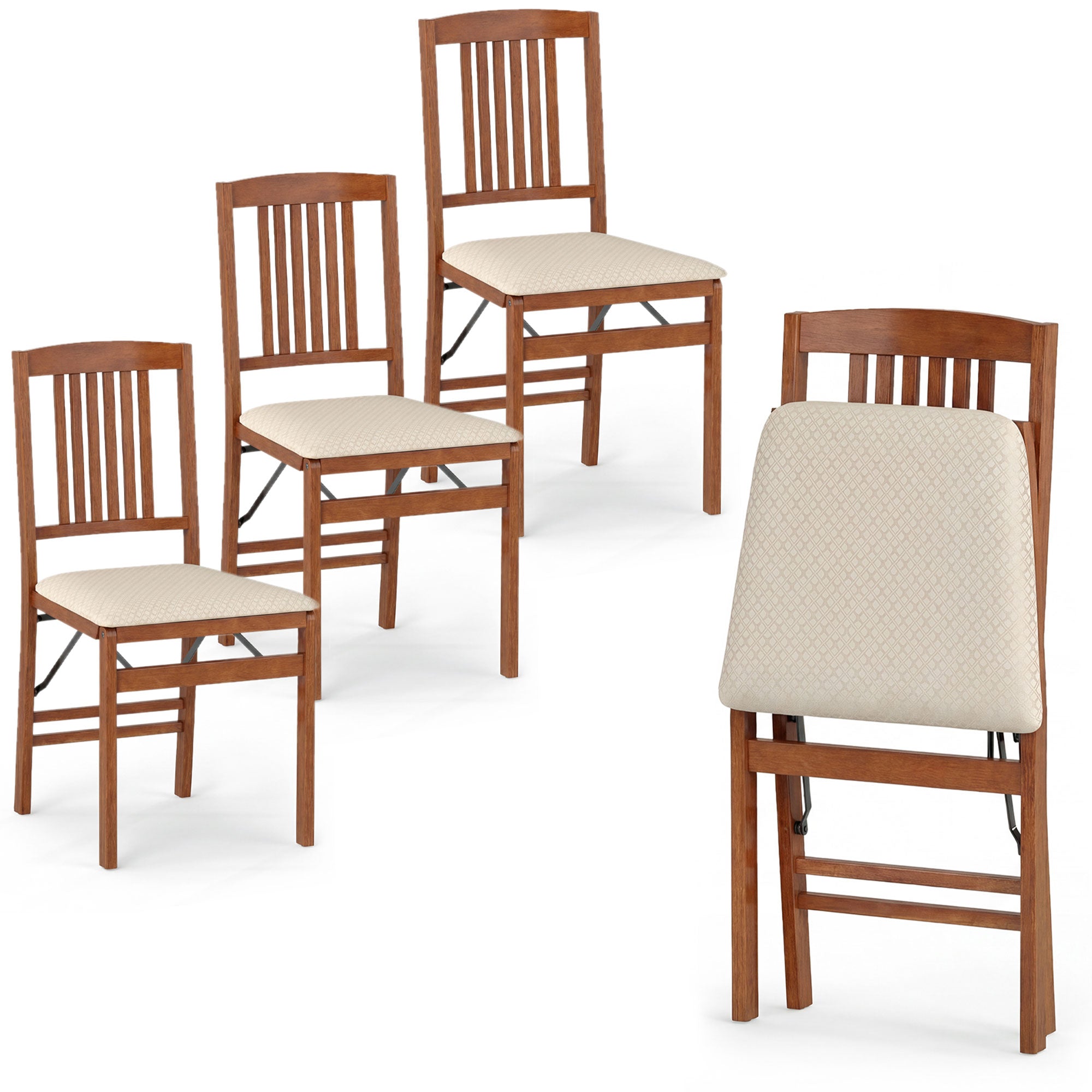 ELLEGNT 4 PCS Rubber Wood Folding Chairs -Padded Seat, Space?Saving Design for Dining Room