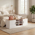 ELLEGNT 2-Door Shoe Bench-Adjustable Shelves, 6 Storage Compartments, Hidden Shoe Storage for Entryway,Natural+White
