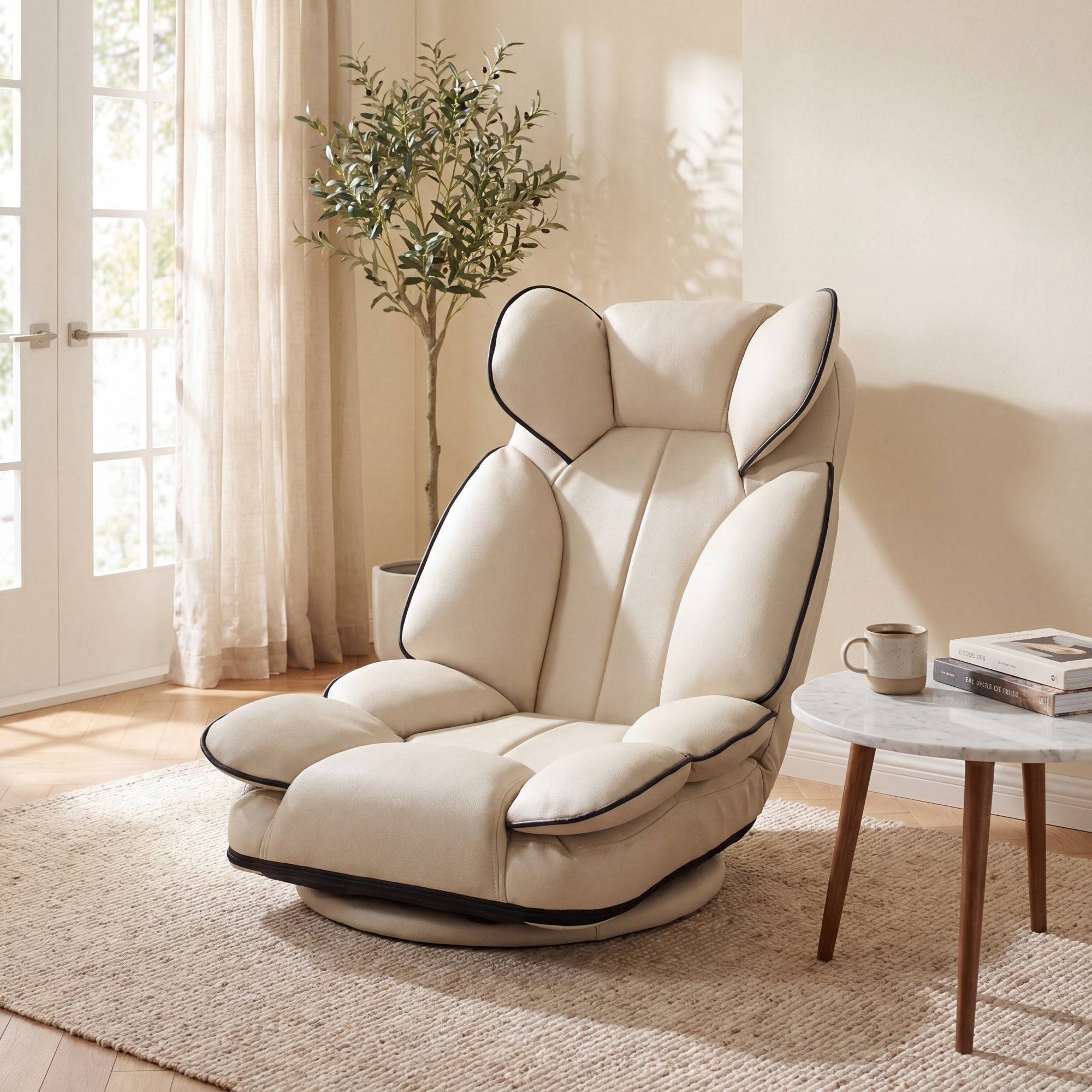 ELLEGNT 360¡ã Swivel Floor Gaming Chair-Folding, Adjustable Lounger Couch for Lazy Relaxation, Black
