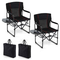ELLEGNT 2 PCS Folding Camp Chair with Side Table and Cup Holder-Portable Outdoor Seat with Carry Bag, Black