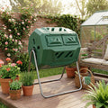 ELLEGNT Dual Chamber Tumbling Composter-40 Gallon Rotating Compost Bin for Easy Garden Waste Recycling, Green