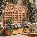 ELLEGNT 2 PCS Wooden Raised Garden Bed with Trellis-71 in Planter Box, Drainage Holes Brown