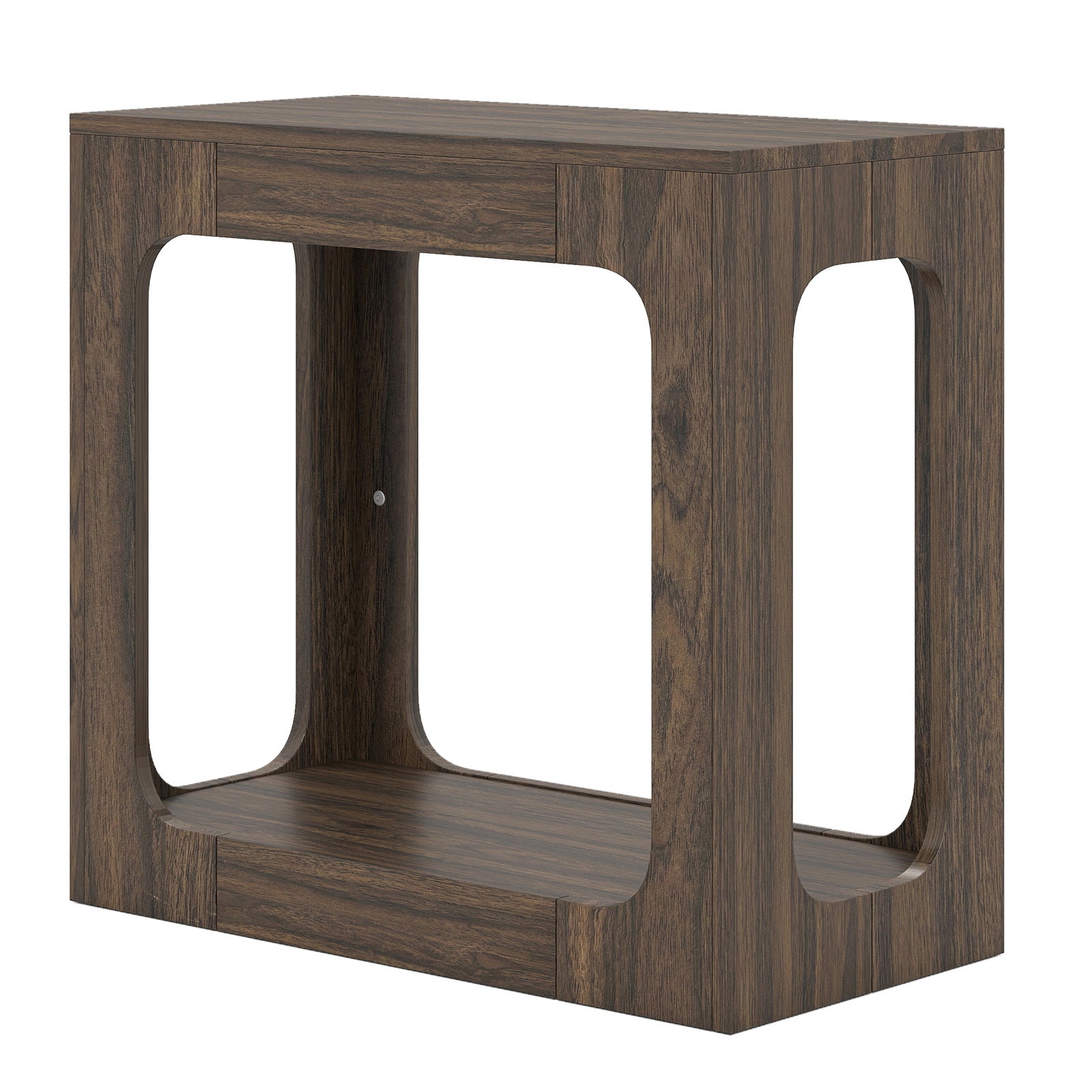 ELLEGNT 1 PCS 2-Tier Side Table-Hollow-out Storage Shelf, End Table for Living Room or Bedroom, Walnut