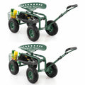 ELLEGNT 2 PCS  Extendable Handle Garden Cart-Rolling Work Seat with Tray and Basket, Green