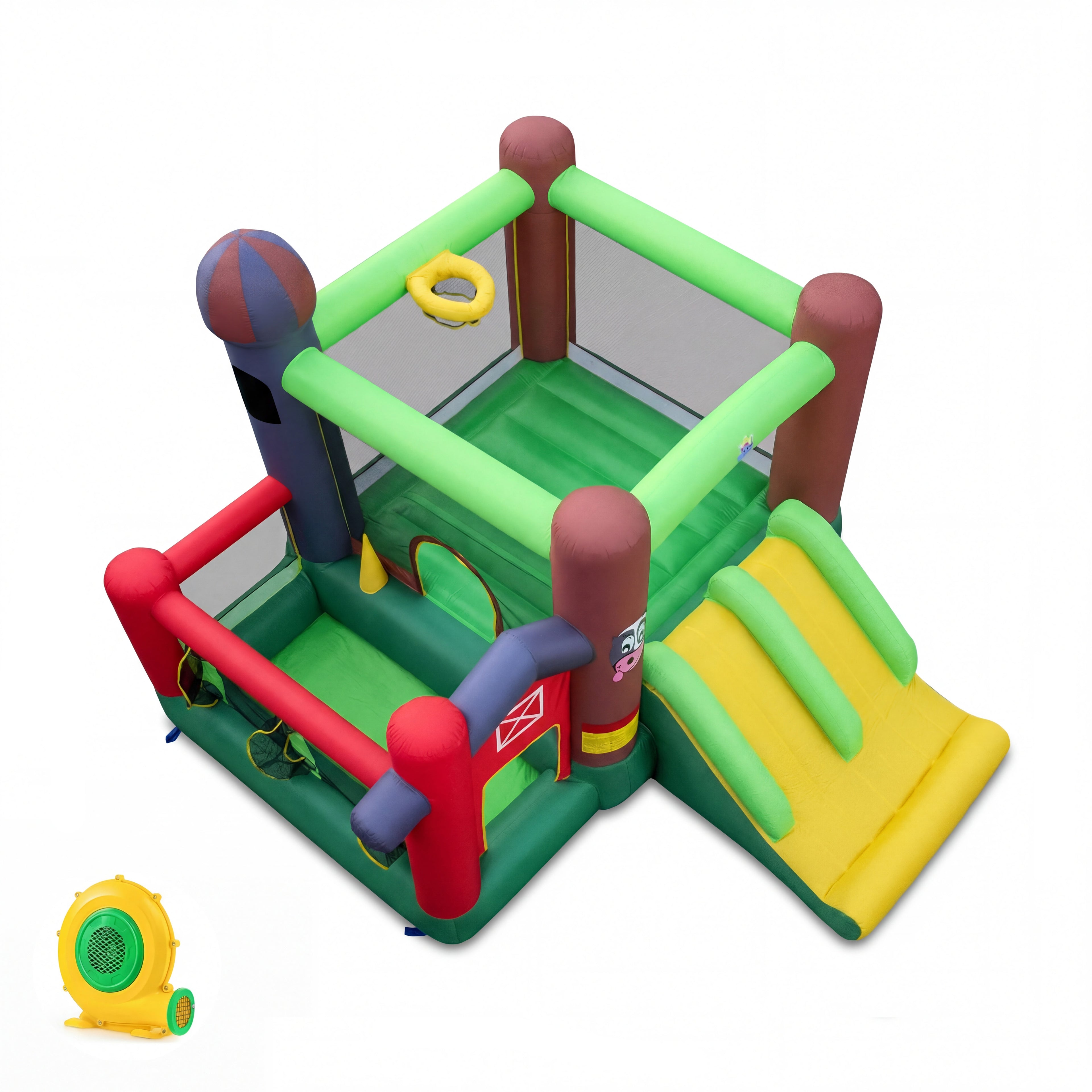 ELLEGNT Kids Inflatable Castle with Double Slides-Farm Theme Bounce House, With 680W Blower